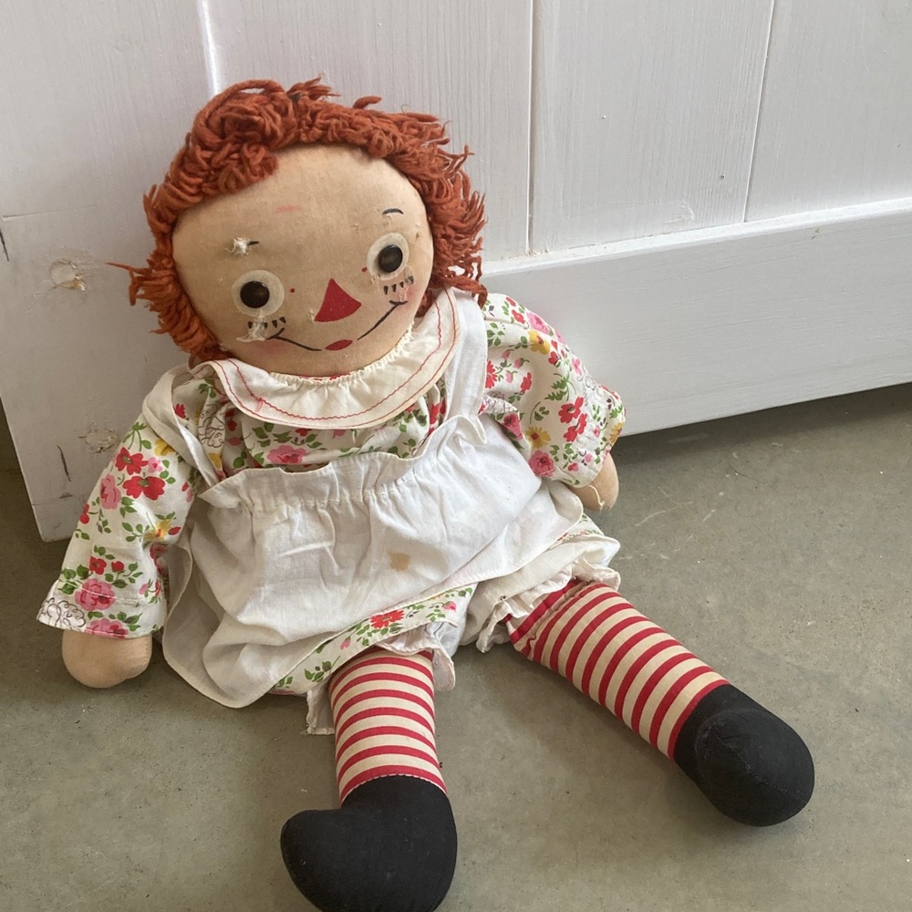 1960s vintage raggedy Ann Rag Doll with Red Hair and Striped Socks